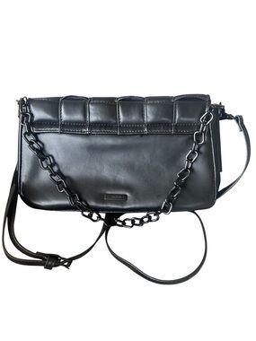 Aldo Black Quilted-Trim Shoulder Bag with Chain Handle & Adjustable Strap